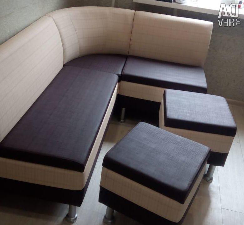 картинка Кухонный диван Секрет-2 с пуфиками (бордо-какао) магазин Мебель Легко