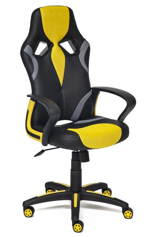 Кресло Ранер черная экокожа- желтая сетка