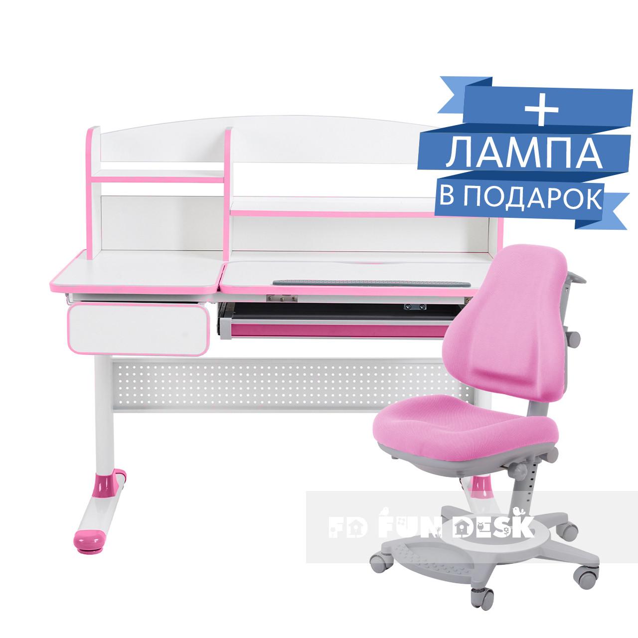 Парта Rimu Pink Cubby + Кресло FunDesk Bravo Green с розовым чехлом