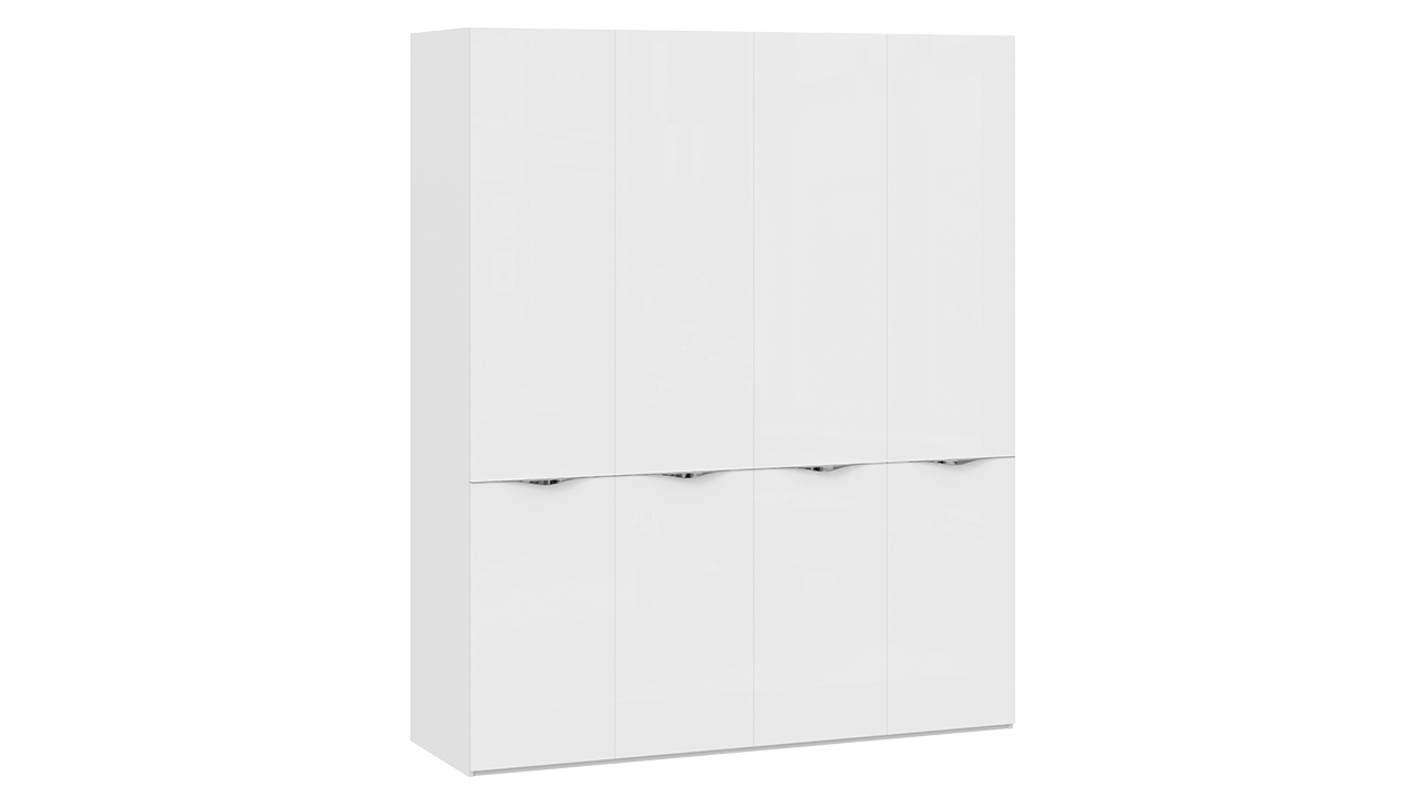 Шкаф комбинированный с 4 дверями со стеклом «Глосс»  Белый глянец/Стекло
