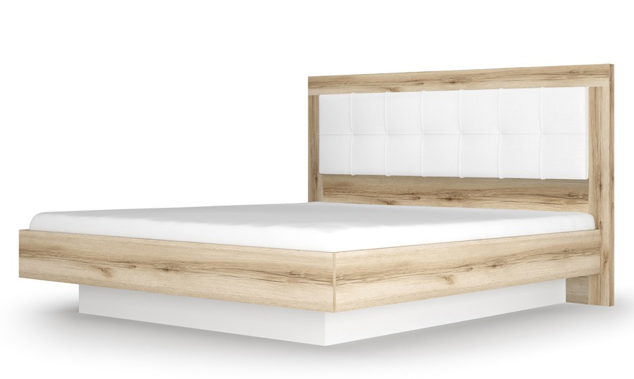 Кровать двуспальная с подъемным мех-мом 5 «Вега Скандинавия» цвет Дуб Каньон/экокожа polo белая
