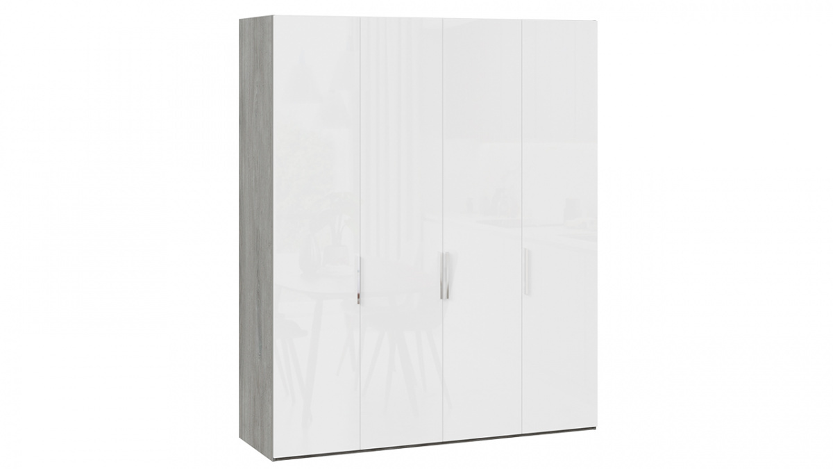 Шкаф комбинированный с 4 глухими дверями «Эмбер» Дуб Гамильтон/Белый глянец