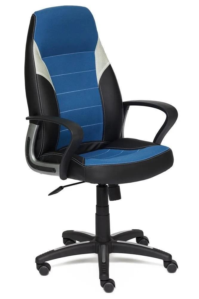 Кресло Интер Иск кожа черная + ткань синяя