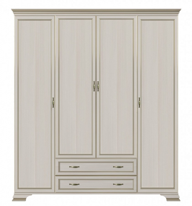 Шкаф 4-х дверный (корпус, боковые двери в комплекте) «Сиена» бодега белый (патина «золото»)