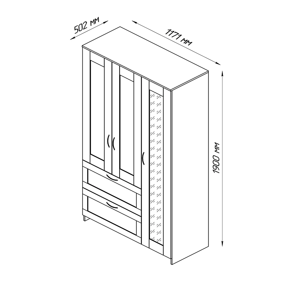картинка Шкаф Сириус 3-х дверный с 2 ящиками  магазин Мебель Легко