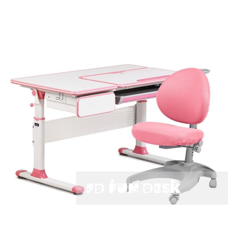 Парта-трансформер Toru Pink Cubby+ кресло FunDesk Cielo Grey c розовым чехлом