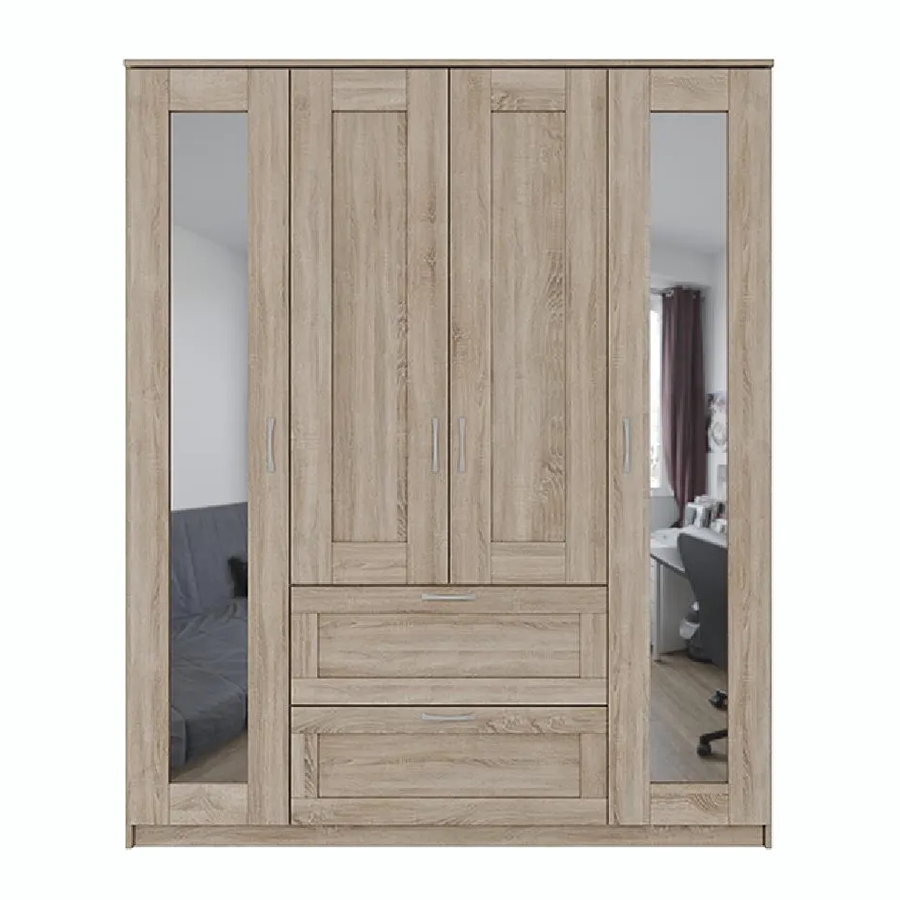 картинка Шкаф Сириус 4 двери (две с зеркалами), 2 ящика магазин Мебель Легко
