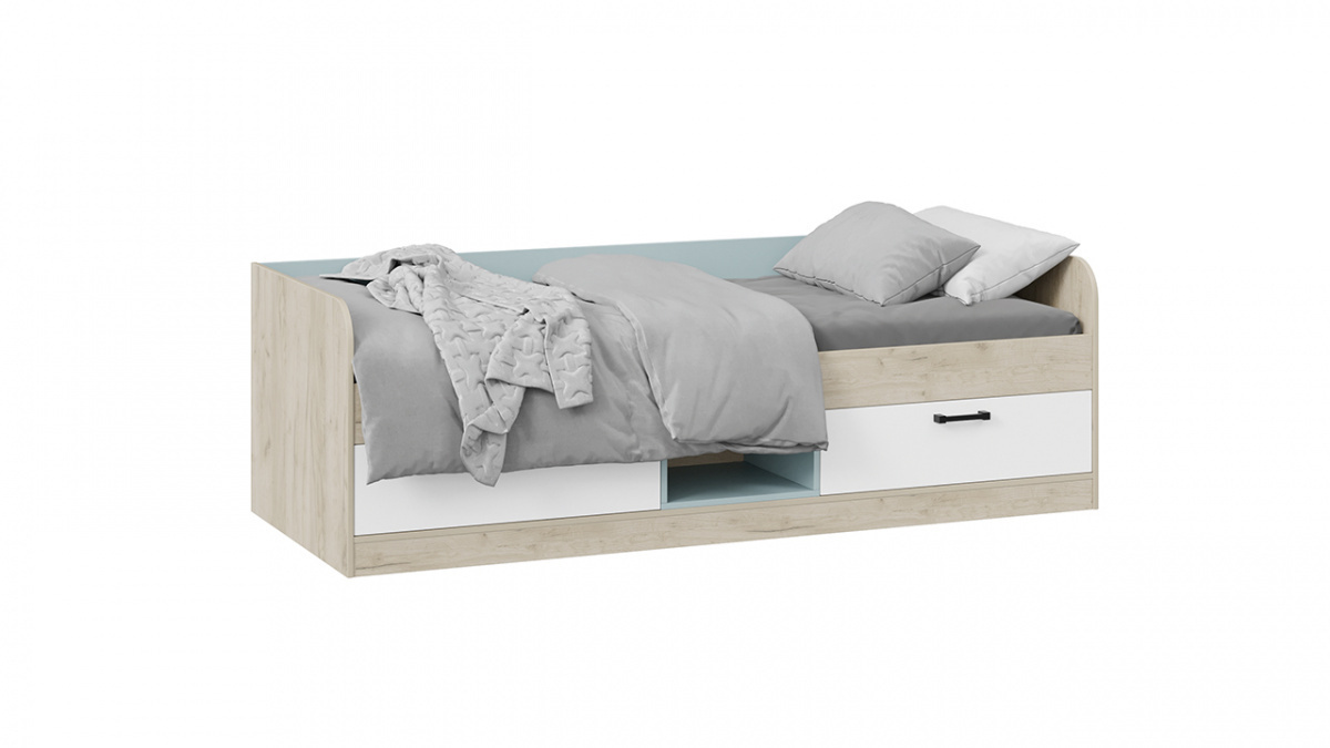 Кровать комбинированная Оливер Дуб крафт серый, Белый, Серо-голубой