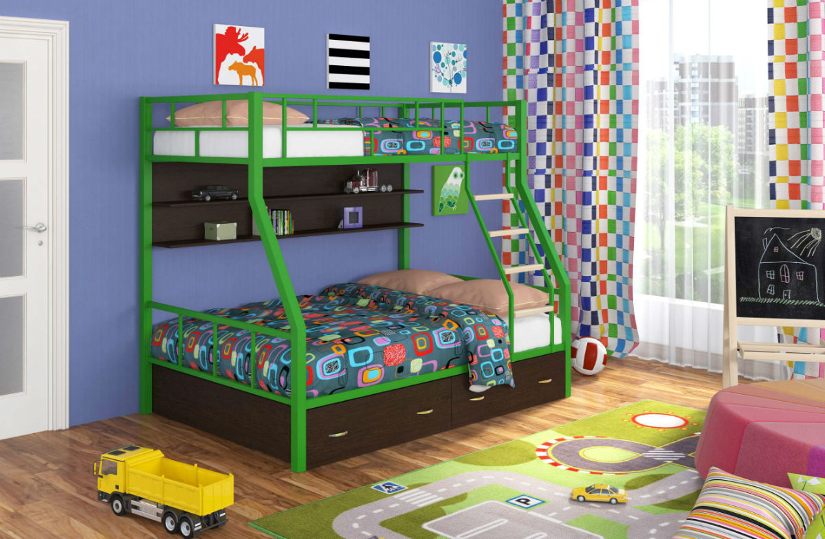 картинка Кровать "Радуга" (зеленый каркас) магазин Мебель Легко