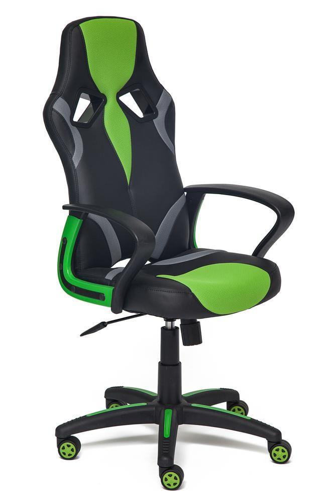 Кресло Ранер черная экокожа- зеленая сетка
