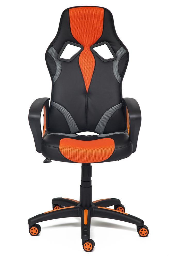 Кресло Ранер черная экокожа- оранжевая сетка