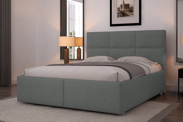 Современная кровать с подъемным механизмом в интерьере спальной комнаты