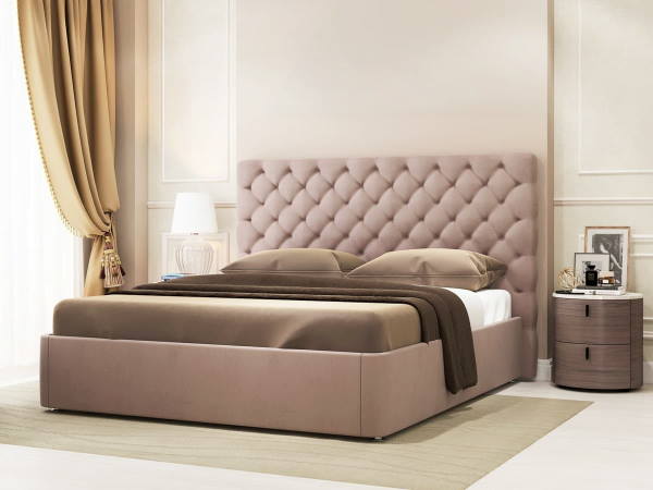 Современная кровать с подъемным механизмом в интерьере спальной комнаты