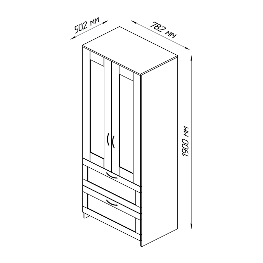 картинка Шкаф Сириус 2-х дверный с 2 ящиками   магазин Мебель Легко