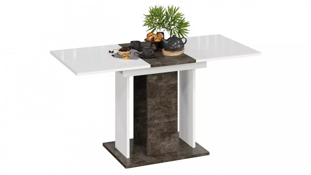 Кельн стол раздвижной Тип 1(ателье темный/белый/стекло белый глянец