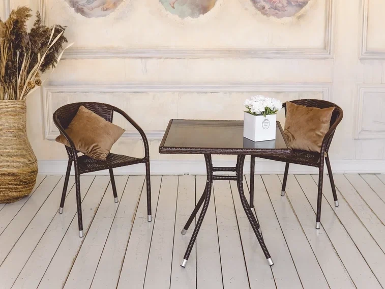 Садовый комплект КАФЕ , цвет коричневый, столик и 2 кресла без подушки 