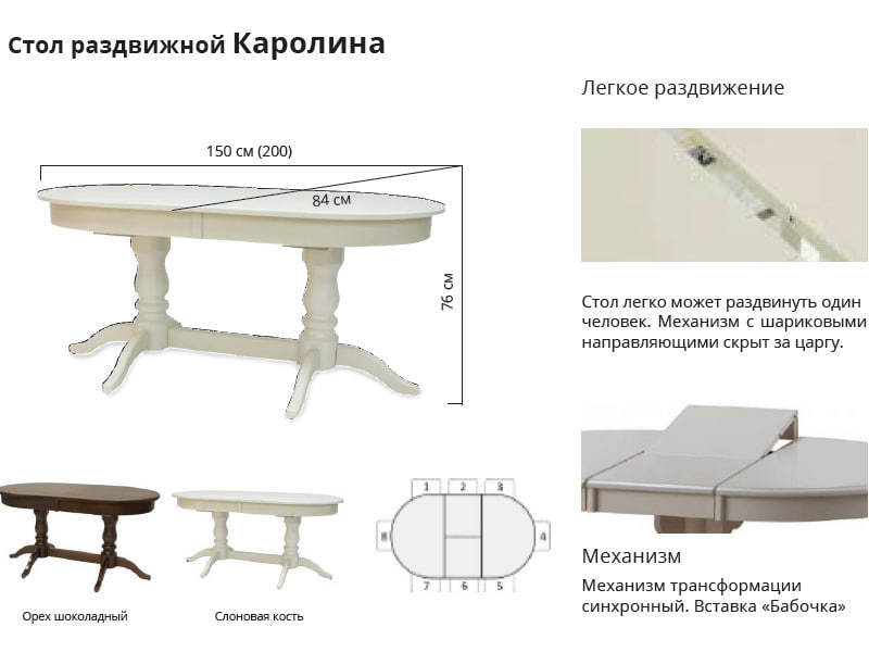 Стол Каролина 1р. Стол Leset Каролина 1р. Стол раздвижной Leset Каролина 1p. Мебель Импекс стол 1р Мэг.