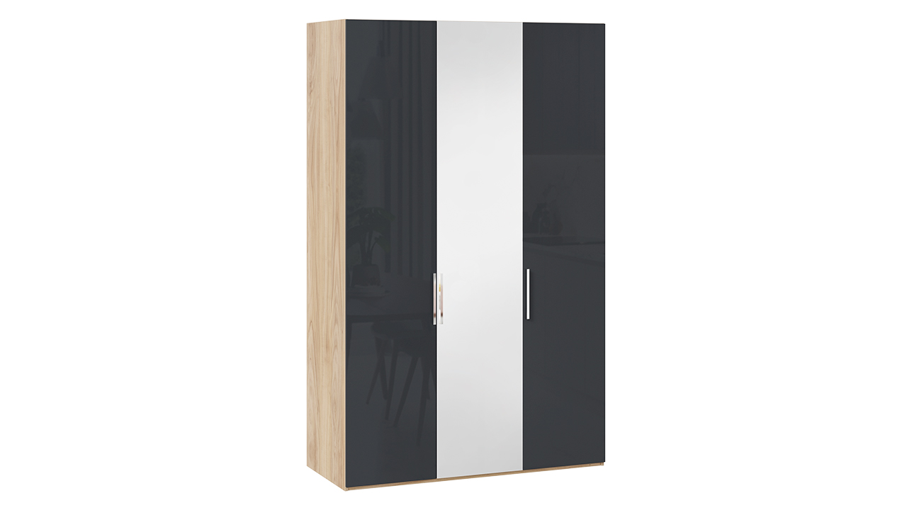 Шкаф комбинированный с 2 глухими и 1 зеркальной дверями правый «Эмбер» Яблоня Беллуно/Графит глянец