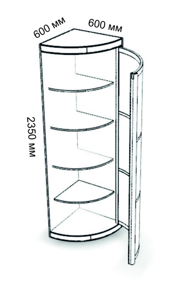 картинка Угловой радиусный элемент с полками 600*600 магазин Мебель Легко