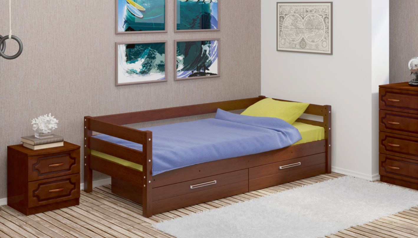 Кровать детская с бортиком и ящиками 90х200см