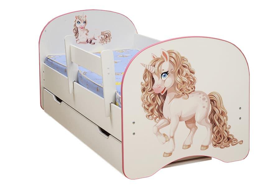 Кровать детская Единорог, с фотопечатью с 1-м ящиком 800*1600 лдсп белый