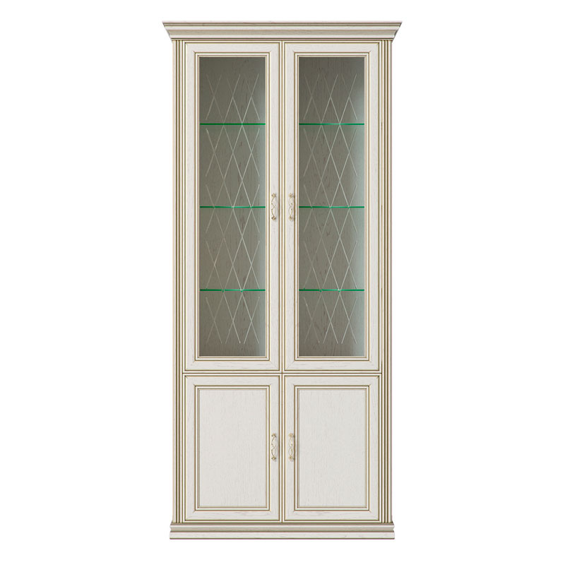Шкаф-витрина 4-х дверный (2 стеклодвери) ГТ.0122.301 «Венето» «дуб леонардо» (патина «золото»)
