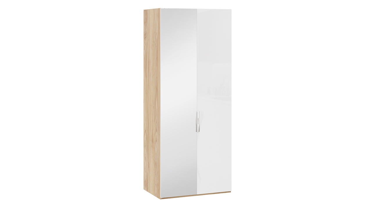 Шкаф для одежды с 1 глухой и 1 зеркальной дверями «Эмбер» Яблоня Беллуно/Белый глянец