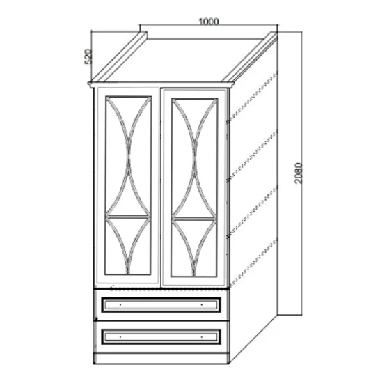 Шкаф Каталея 2-х дверный с зеркалом и ящиками ваниль вариант рисунка 1