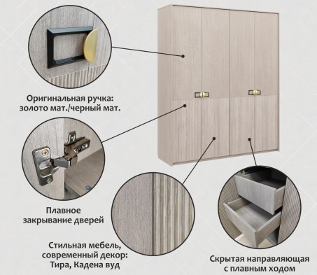 картинка Шкаф 4-х створчатый с ящиками Муза м.24 магазин Мебель Легко