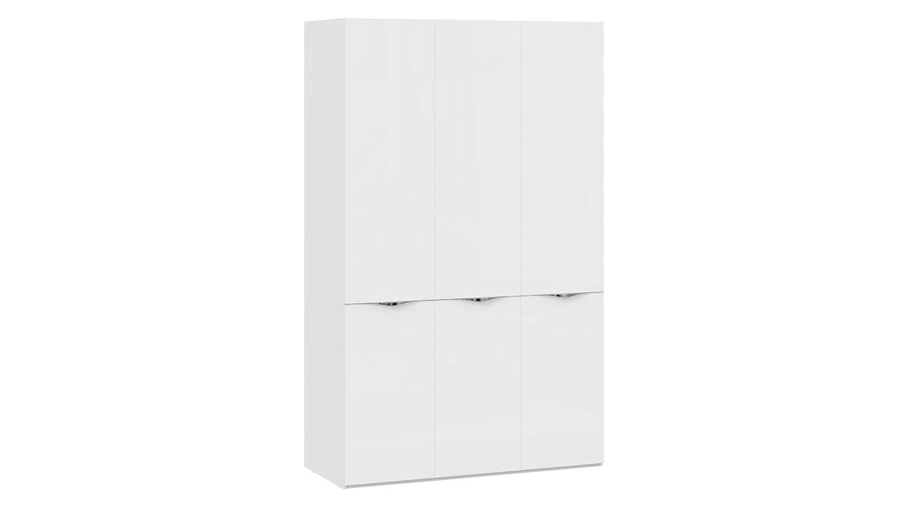 Шкаф комбинированный с 3 дверями со стеклом «Глосс» Белый глянец/Стекло