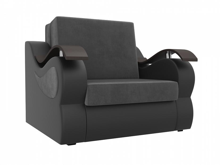 Кресло-кровать Меркурий 60 ткань Велюр/Экокожа цвет Серый/Черный